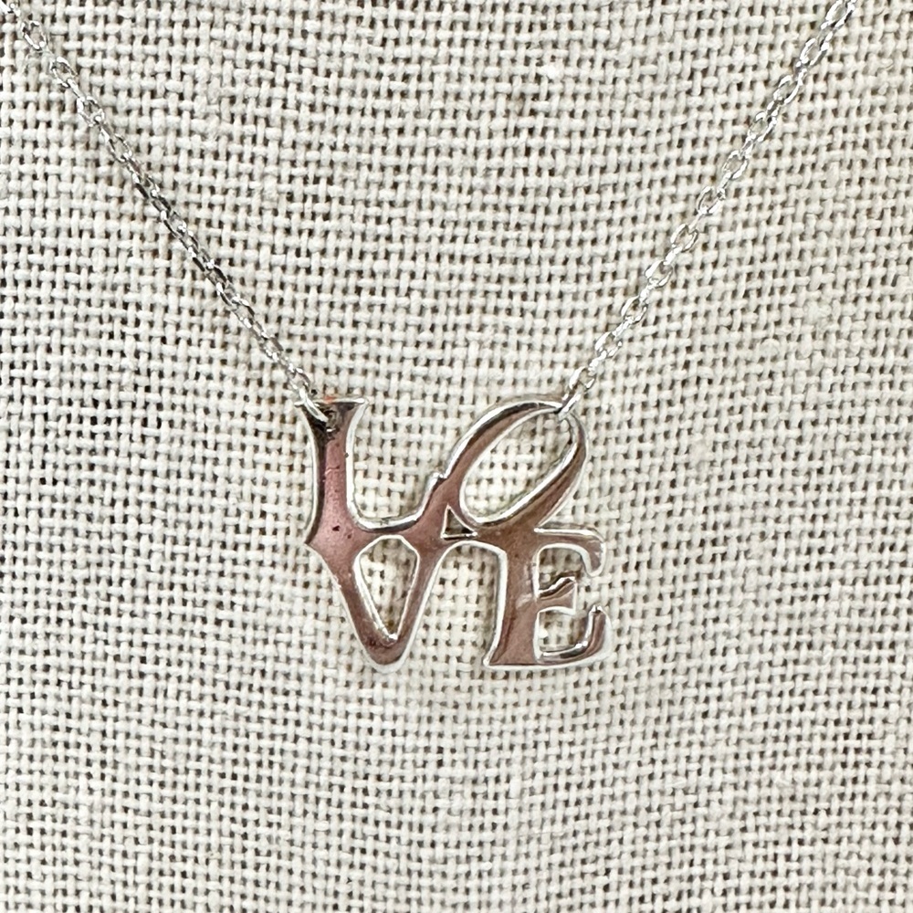 STERLING SILVER TWO LAYER LOVE PENDANT NECKLACE - Picture 2 of 4